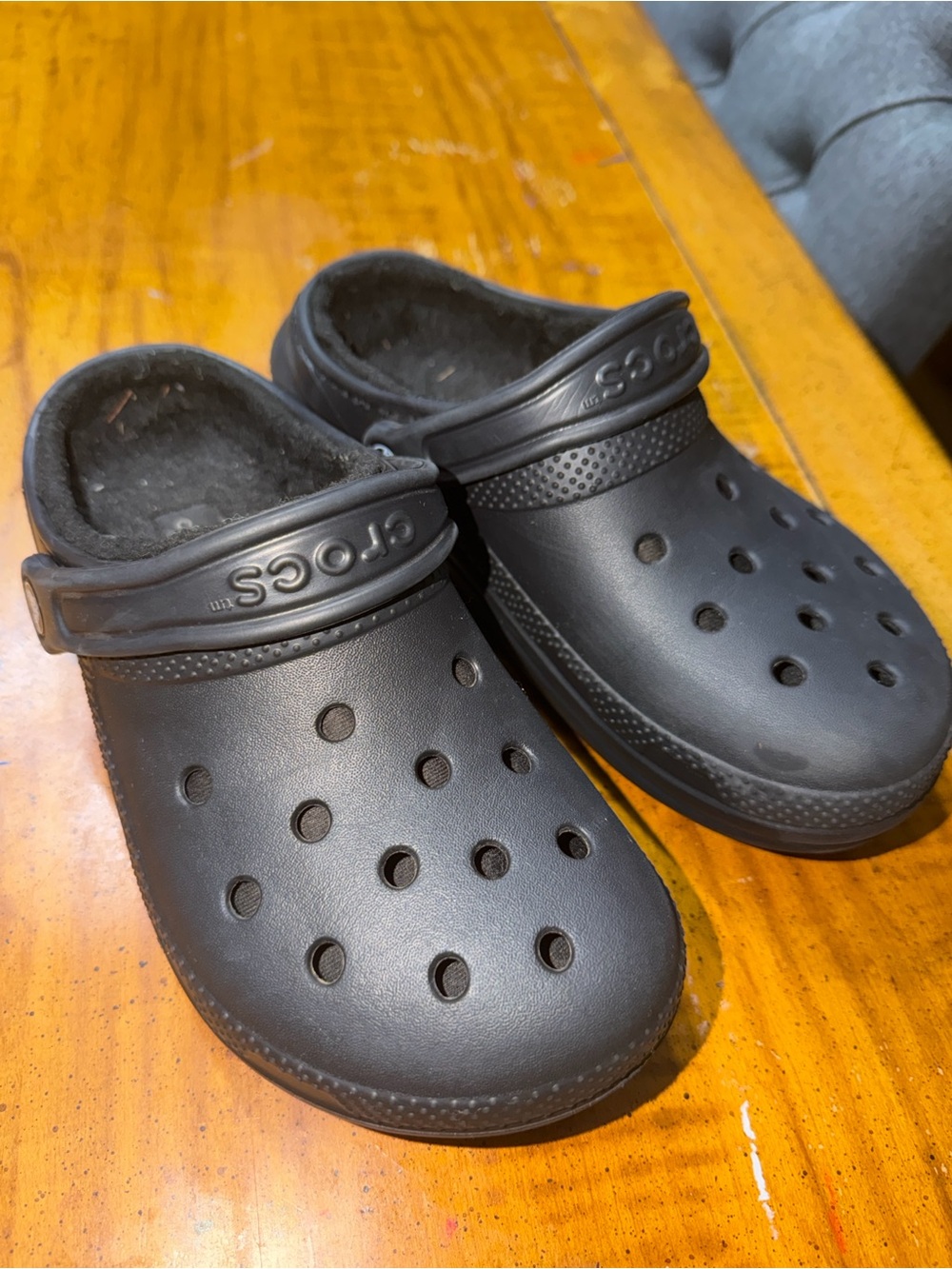 CROCS Black Fuzzy-Lined Clogs with Heel Strap